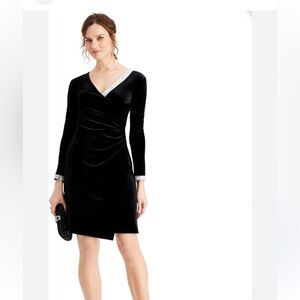 MSK Black Velvet Dress with Silver Sequin Trim Sz small Midi Body Con Pull On